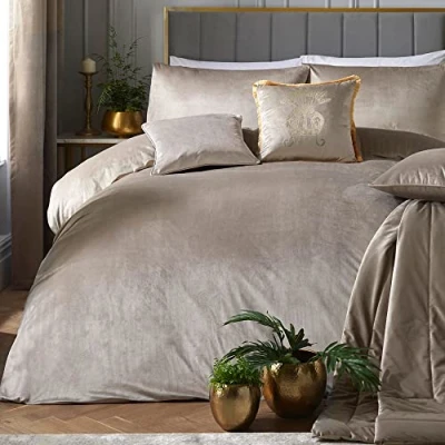 Immagine di Laurence Llewelyn Bowen Set copripiumino in velluto di lusso per letto matrimoniale lino (Montrose)