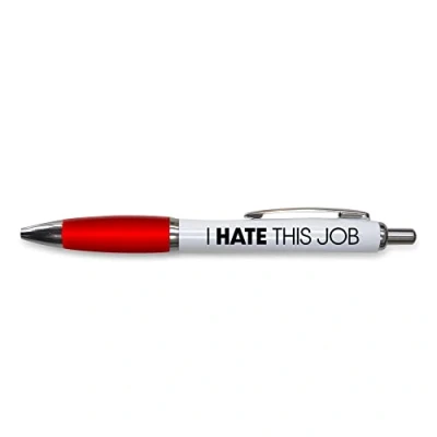 Immagine di Tongue in Peach divertente idea regalo con penna a sfera, scritta I Hate This Job, per ufficio, scherzo, rosso, PP153