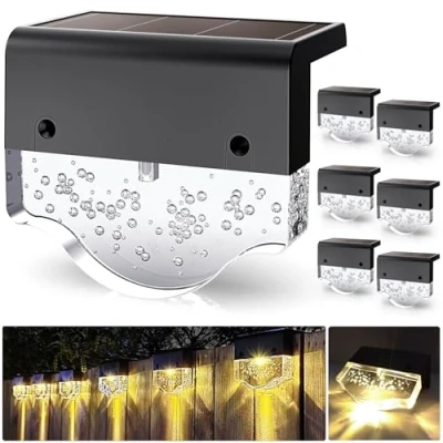 Immagine di Moman Luce Solare LED Esterno, 6 Pcs Luci Solari con Bianca Calda 2 Modalità IP55 Impermeabile Lampade a da Esterno per Recinto Patio Scale (YuanBao), Giardino