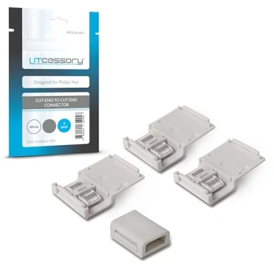 Immagine di Litcessory Connettore da Tagliare Fine a per Philips Hue Lightstrip Plus (4 Pezzi, Bianco MICRO 6 PIN V4)