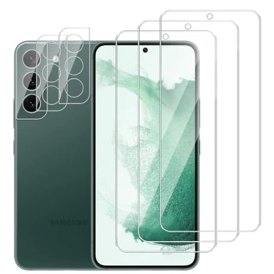 Immagine di Dlxiks 3+3 Pezzi Vetro Temperato per Samsung Galaxy S22 5G,Installazione Facile,9H Durezza,Pellicola Prottetiva Anti Graffio,HD Trasparente,Vetro Protettivo 5G