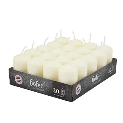 Immagine di Hofer Candele Avorio a Colonna 4 x 7 cm Set di 20 Decorative Cilindriche Cera Colore Lunga Durata 11 Ore Antigoccia Non Profumate Qualità RAL