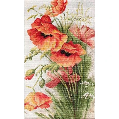 Immagine di Luca S B213 Poppies Cross Stitch Kit Punto Croce, Tessuto, Rosso, Small