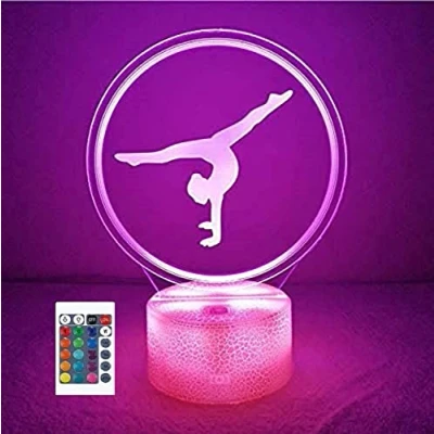 Immagine di SUPERRUIDALONG 3D Artistico Ginnastica Telecomando 16 Colori Luci Notturne Illusione Acrilico LED Tavolo Comodino Lampada Bambini Camera da Letto Scrivania Decor Regalo di Compleanno Giocattolo per