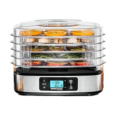 Immagine di ROMMELSBACHER Essiccatore da 350 5 disidratazione, superficie di essiccazione 0,42 m², scelta della temperatura 35 C a 75 C, timer 36 ore, spegnimento automatico, 2 stampi per cereali,