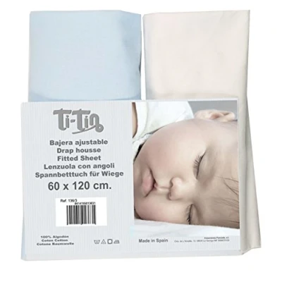 Immagine di Ti TIN Confezione da 2 Lenzuola con Angoli per Culla 100% Cotone Set di Regolabili Elastici, 60x120 cm, 1 Lenzuolo Bianco + Rosa