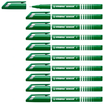 Immagine di Fineliner con punta ammortizzata STABILO SENSOR F Tratto Fine (0,3 mm) Confezione da 10 Verde