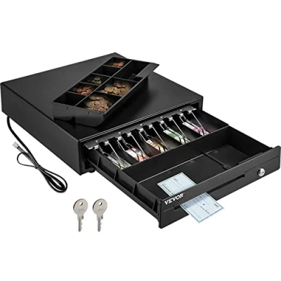 Immagine di VEVOR Cassetto per Registratore di Cassa, Portasoldi Apertura Automatico con 3 Metodi Sblocco, Cassetta Portavalori 5 Scomparti Banconote e 8 Monete, 41 x 42 10 cm (Nero)
