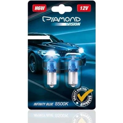 Immagine di Diamond Vision 2X H6W 12V 6W Xenon Look Lampade alogene per auto 8500K Super Ultra White Extra durevole Marchio E BAX9s