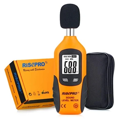 Immagine di Misuratore di decibel, RISEPRO® Fonometro digitale 30 130 dB Dispositivo misurazione del rumore audio Retroilluminazione MAX/MIN, blocco dati Spegnimento automatico Doppi range HT 80A