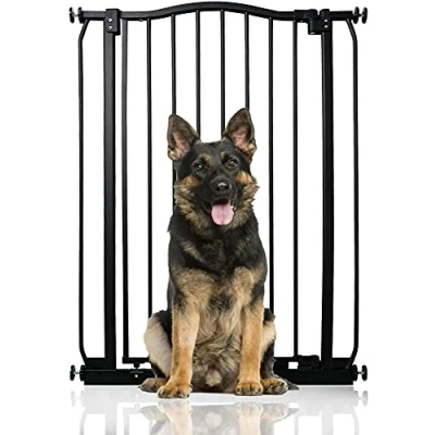 Immagine di Bettacare Cancello per Cani Extra Alto con Sommità Curva Bettacare, 71cm 80cm, Nero Opaco, 100cm di Altezza, a Pressione e Cuccioli, Installazione Facile