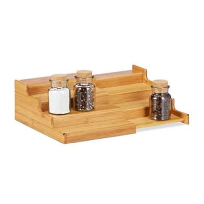 Immagine di relaxdays Portaspezie in Bambù, 4 Ripiani, Estendibile, Organizer Resistente all’Umidità, HLP 11x38,5x28, Marrone Chiaro