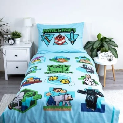 Immagine di Minecraft Set copripiumino singolo ufficiale 140 x 200 cm, design Epic Let&#039;s Play, colore verde, reversibile, 2 lati, prodotto ufficiale, con federa coordinata