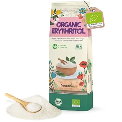 Immagine di Nortembio Eritritolo 500 g. Dolcificante Biologico. 100% Naturale. Zero calorie. Sostituto dello Zucchero Adatto alle Diete Chetogeniche e Keto. Per Ricette Dessert.