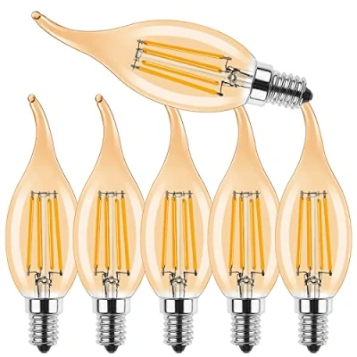 Immagine di ProCrus E14 LED Dimmerabile Candela Lampada,Vintage 4W LED,Lampadina a Filamento C35,Lampadine Bianco Caldo 2700K,4W Sostituisce 40W,400LM,Dimmerabile,Ambra,Confezione da 6