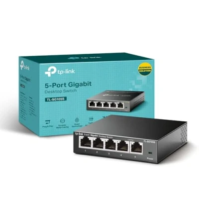Immagine di TP Link TL SG105S, 5 Port Gigabit Ethernet Network Switch, Splitter, Hub, Desktop and Wall Mounting, Sturdy Metal, Fanless, Plug Play, Energy Saving