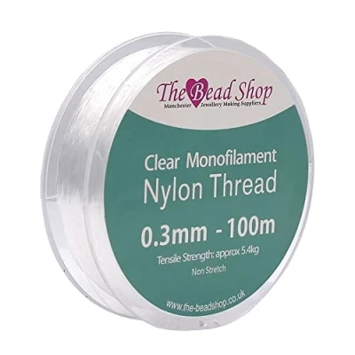 Immagine di filo di nylon trasparente da 0,3 mm, cucito trasparente, decorazione appendere, non allungata, resistenza alla trazione approssimativa: 5,4 kg (bobina mm a 100 m)