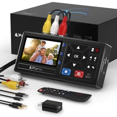 Immagine di PORTTA Convertitore da VHS a digitale, registratore video digitale con telecomando, compatibile VHS, VCR, DVR, DVD, Hi8, Mini DV, videocamera, nastro cassetta, console di gioco