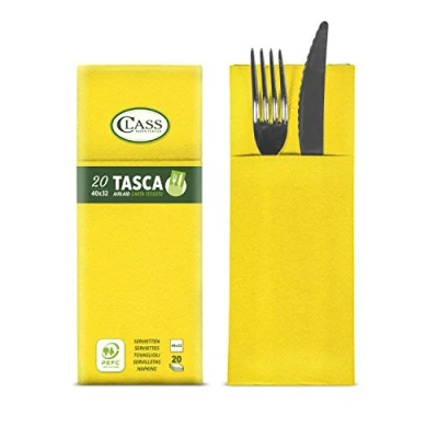 Immagine di CLASS 10 C4032TA 131 PEFC Airlaid Tovagliolo Tasca Portaposate, Carta, Giallo, 40x32x0.8 cm, 20 unità