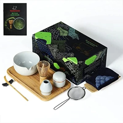 Immagine di TEANAGOO set da tè giapponese con vassoio in bambù, per frusta Matcha, ciotola Matcha beccuccio versatore, bambù (chasen), misurino (chashaku), O3, Lt. Grey,
