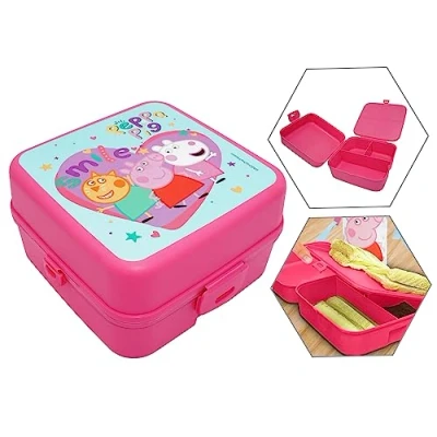 Immagine di HOVUK Peppa Pig Lunch Box 14 cm, contenitore per il pranzo in plastica bambini, adatto al microonde e alla lavastoviglie, bambini ragazze dai 3 anni su