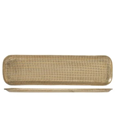 Immagine di H&amp;h vassoio chennai in alluminio decorato inciso a texture colore oro cm 58x15x1,5h
