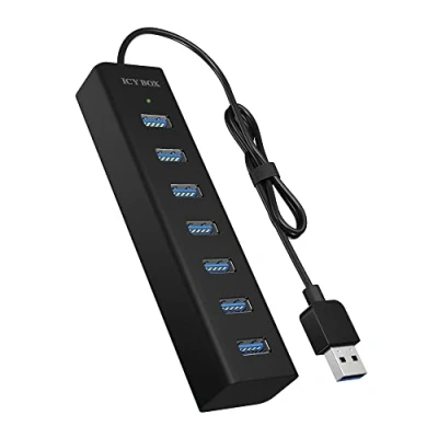 Immagine di ICY BOX IB HUB1700 U3 USB 3.0 zu 7 Port Type A Hub, Alu Gehäuse, Netzteil 5V/3A Porte Hub Nero