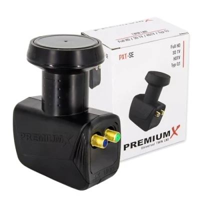 Immagine di PremiumX Twin LNB per 2 Utenti Convertitore di Segnale TV con Protezione Meteo Satellitare Digitale in Nero DVB S2 8K UHD 4K Full HD