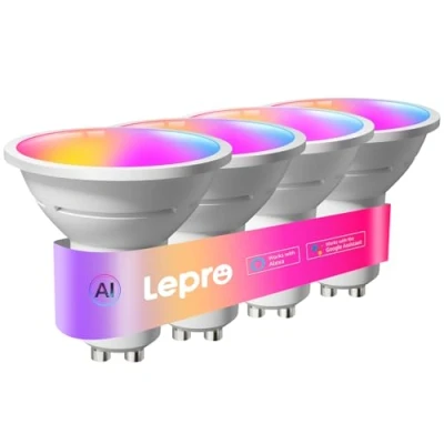 Immagine di Lepro BG1 AI Lampadina Smart GU10, Lampadine Intelligenti Wi Fi &amp; Bluetooth, RGBCCT Multicolore, Controllo Vocale/Sync Musicale, Funziona con Alexa/Google Home,AI Generare Luce per Casa,Festa, 4pcs