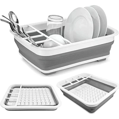 Immagine di 1 Pezzi Scolapiatti Pieghevole, Piatti Posate Gocciolatoio da cucina Campeggio Sgocciolatoio Lavandino Organizer Vassoio salvaspazio, Grigio