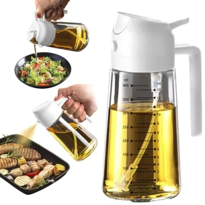 Immagine di TrendPlain Spruzzino Olio per Friggitrice Aria 470ml, Spruzzatore e Dosatore 2 in 1, Nebulizzatore Cucina Insalata, senza BPA Bianco