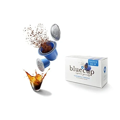 Immagine di Bluecup Capsule Ricaricabili per Macchine Nespresso (Gioco Originale), Sostenible, Coperchi l&#039;uso con Riutilizzabili, Aggiunta [200 coperchi]