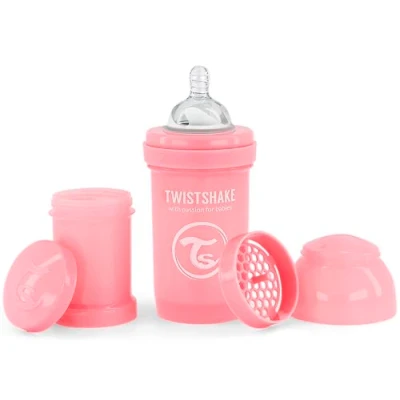 Immagine di Twistshake Biberon Anti Colica con Contenitore per Latte in Polvere e Miscelatore 180ml, Capezzolo Simile al Seno Silicone a Flusso Medio, Senza BPA Adatto Neonati (0+) Rosa Chiaro