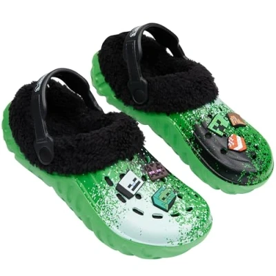 Immagine di MINECRAFT Inverno Zoccoli Bambino con Fodera Pile e Charms Regalo Ragazzo (Verde/Multi, 32/33 EU)
