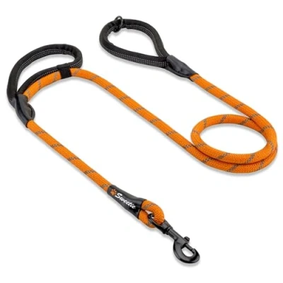 Immagine di Sweetie Guinzaglio per Cani Resistente, con 2 comode Maniglie Imbottite, Lungo 1,5 m Animali di Taglia Media e Grande, Riflettente, Resistente alle intemperie O Ring. Arancione.