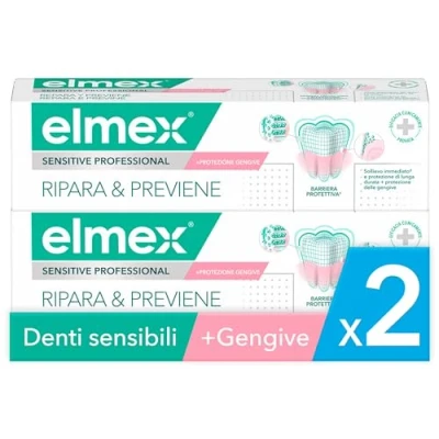 Immagine di elmex Dentifricio Sensitive Professional Ripara e Previene Denti Sensibili 2x75 ml Trattamento Per Sollievo immediato dal dolore* la recessione gengivale