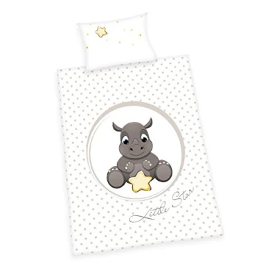 Immagine di Herding BABY BEST Set di Biancheria da Letto Reversibile per Bambini, Jana Rinoceronte, Copripiumino 100 x 135 cm, Federa 40 60 Cotone/Renforcé