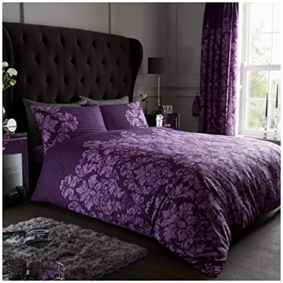 Immagine di GC GAVENO CAVAILIA Lussuoso set copripiumino damascato impero composto da e federe, in poliestere cotone, colore: viola, per letto matrimoniale (200 x 200cm)
