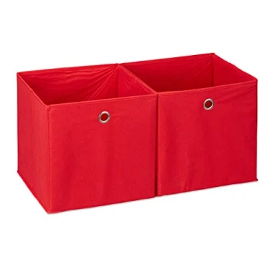 Immagine di Relaxdays Set da 2 Cestini Porta Oggetti, Quadrati, per lo Scaffale, Scatole a Forma di Cubo, 30x30x30 cm, Rosso