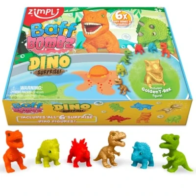 Immagine di Zimpli Kids 6 bombe da bagno a sorpresa Dinosauro Grande, giocattoli all&#039;interno! Regali di compleanno per bambini, bambini e bambine