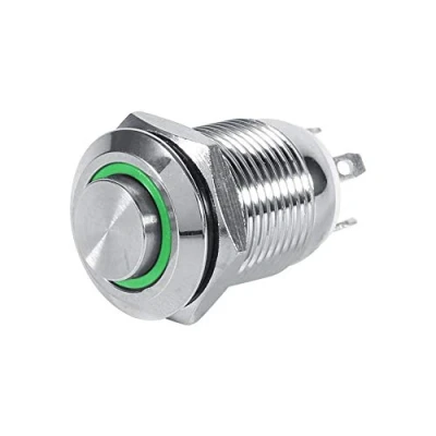 Immagine di Interruttore a pulsante Power LED auto, Keenso 12mm Auto 1NO momentaneo in metallo impermeabile 4 pin(Green)