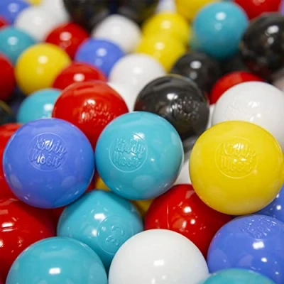 Immagine di KiddyMoon 100 ∅ 6CM Palline Morbide Colorate per Piscina Bambini Fatto in EU, Nero/Bianco/Blu/Rosso/Giallo/Turchese