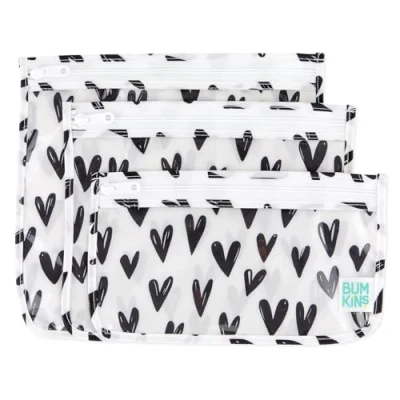Immagine di Bumkins borsa da viaggio, articoli toeletta, bambino, approvato TSA, con cerniera, conforme alle dimensioni del quarto, trasparente, organizer per pannolini, trucco, accessori, set di 3