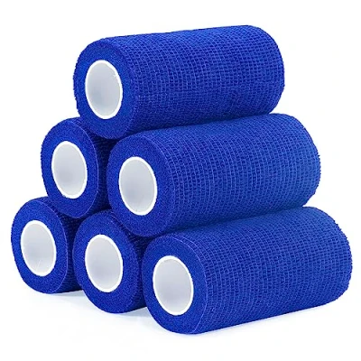 Immagine di 6 Rotoli Benda Elastica Coesiva 10cm x 4,5m, Bendaggio Adesiva Nastro Sportivo Non Tessuto Autoadesivo Salvapelle Fasciature per Mani, Piedi, Ginocchia, Braccia (Blu)