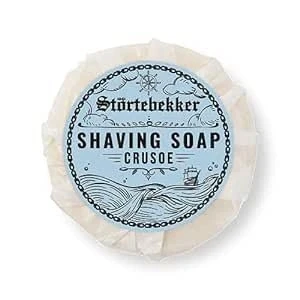 Immagine di Störtebekker Premium Sapone da rasatura (Crusoe) per una ricca schiuma barba Perfetto la con rasoio di sicurezza e a lama dritta vegano fatto mano (70g, 1pc.)