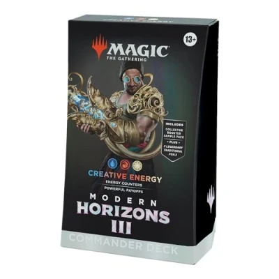 Immagine di Mazzo Commander di Magic: The Gathering Orizzonti Modern 3 Creative Energy (mazzo da 100 carte, Collector Booster Sample Pack 2 carte + accessori) (English Version)