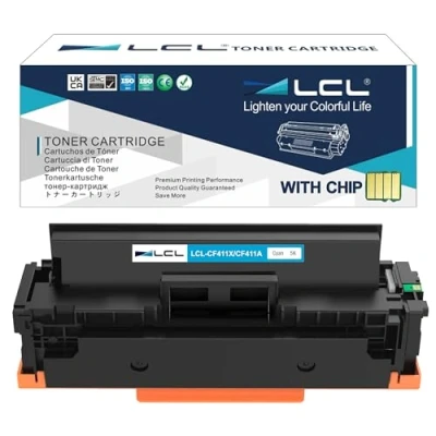 Immagine di LCL 410A 410X CF411A CF411X 5000 Pagine (1 Pack Ciano) Cartucce di Toner Compatibile per HP Color LaserJet Pro MFP M477fnw M477fdn M477fdnwMFP M452dn M452dw M452nw M377dw