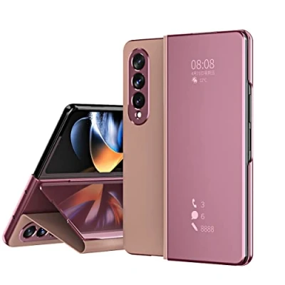 Immagine di BoerHang Custodia per Samsung Galaxy Z Fold 4 Cover, Smart Clear View Standing Case, Traslucida Protettiva a 360.(Oro rosa)