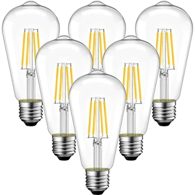 Immagine di ANWIO Lampadine di Filamento a LED Attacco E27,4W Equivalente 40W, 470Lumen,Luce Bianca Calda 2700K,Forma ST64 Edison Vintage,Consumo Basso,Risparmio Energetico,Non Dimmerabile Pacco da 6 Unità