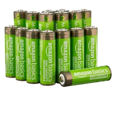 Immagine di Amazon Basics Batterie AA ricaricabili, ad alta capacità, 2400 mAh, NiMh, pre caricate, confezione da 16